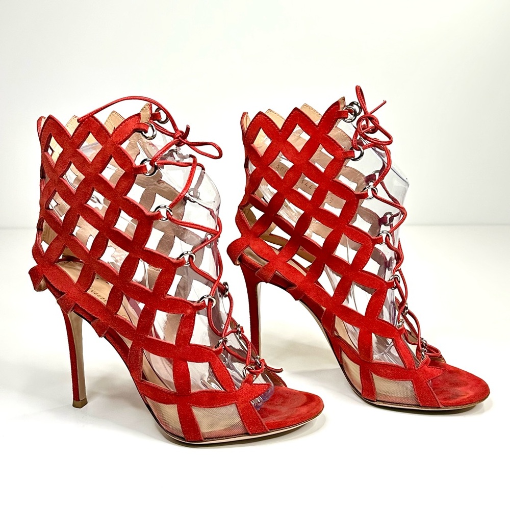 Gianvito Rossi Women’s Red Suede Gladiator Heeled Sandals Size EU 36.5 or US 6.5